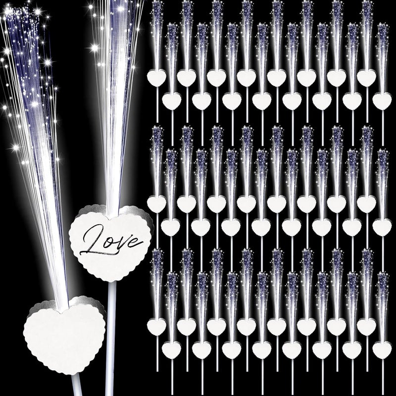 Tujoe 50 Pcs Fiber Optic Wands Wedding Sparklers Heart Shape LED Glow Sticks Light up Wand with 3 Light Mode for Valentines Carnival Glow in the Dark Birthday Party Supplies Dance Floor Props (White) - Image 1
